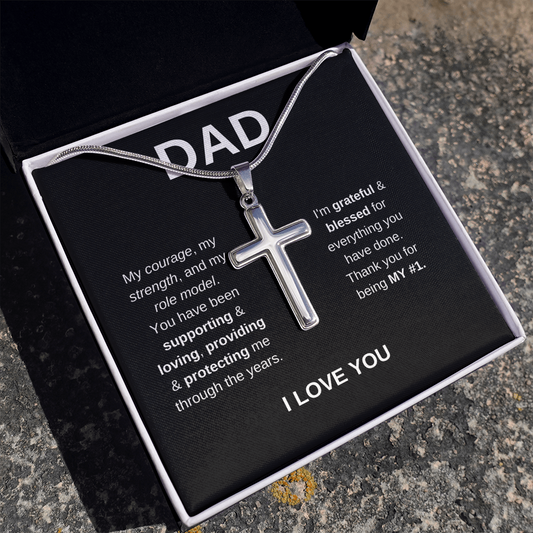 Cross Necklace for Dad. Father. Papa. Role Model. Grateful.
